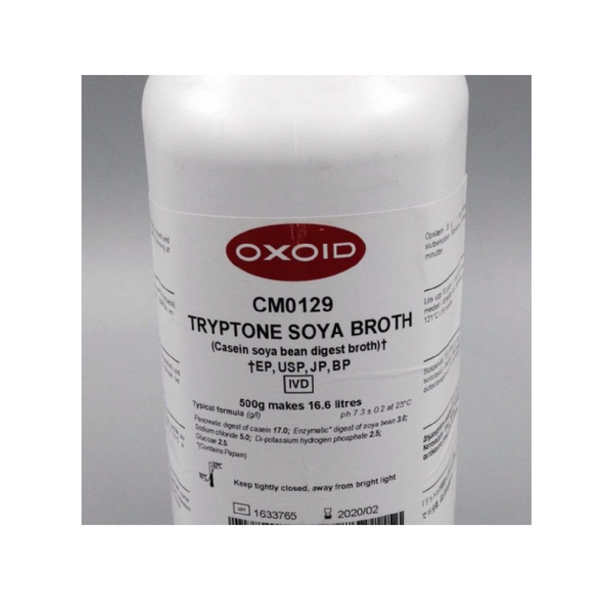 Tryptone Soy Broth (Soybean Casein Digest Medium EP/USP/BP/JP) (Dehydrated) / Caldo de soja triptona (medio de digestión de caseína de soja EP/USP/BP/JP) (deshidratado)